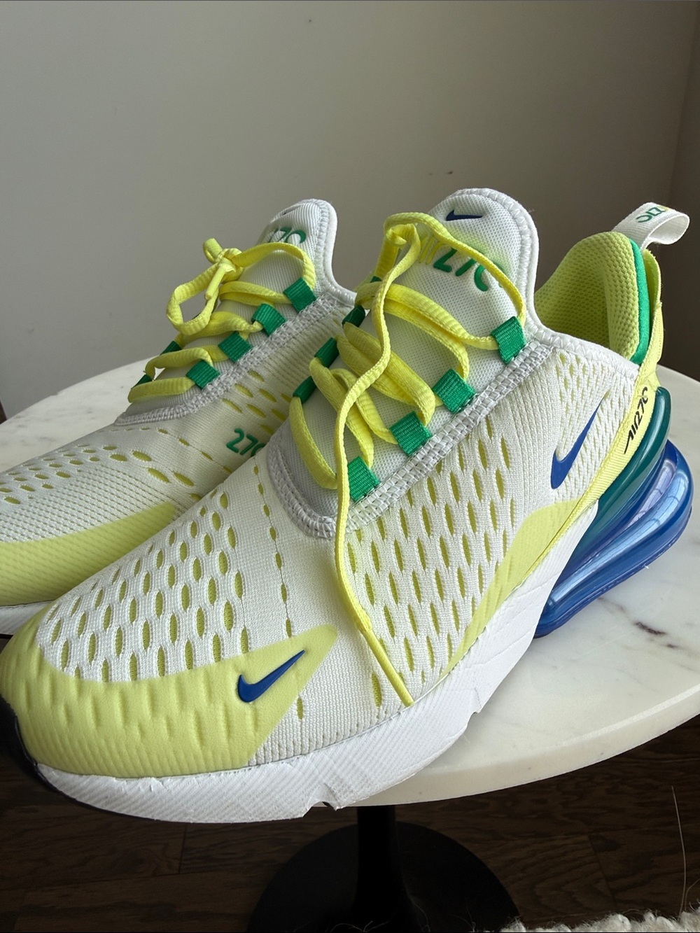 Nike Air Max 270 White, Neon Yellow & Blue 6Y - Picture 8 of 9